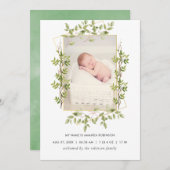 Greenery Geometric Birth Announcement Fotokaart Aankondiging (Voorkant / Achterkant)