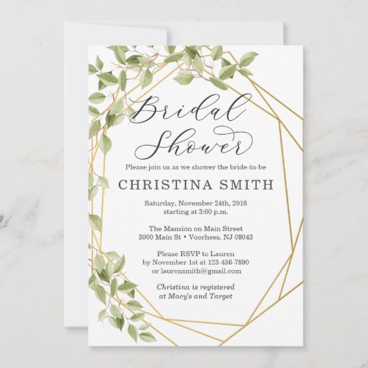 Greenery Geometric Bridal Shower Invitations Kaart (Voorkant)