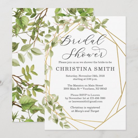 Greenery Geometric Bridal Shower Invitations Kaart (Voorkant / Achterkant)