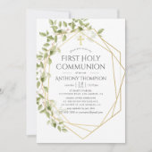 Greenery Geometric First Heilige Communie Kaart (Voorkant)