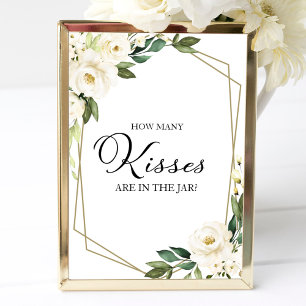Greenery Geometric Floral Hoeveel Kisses onderteke Poster