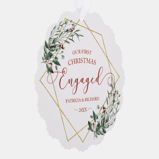 Greenery Geometric Ons eerste kerstfeest Ornament Kaart (Rechts)