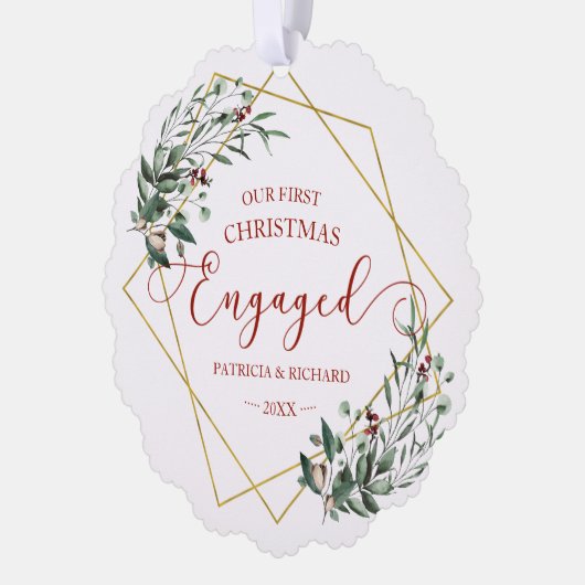 Greenery Geometric Ons eerste kerstfeest Ornament Kaart (Links)