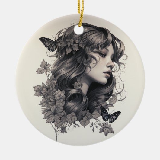 Greenery Geometric, onze eerste verloofde kerstkaa Keramisch Ornament (Voorkant)