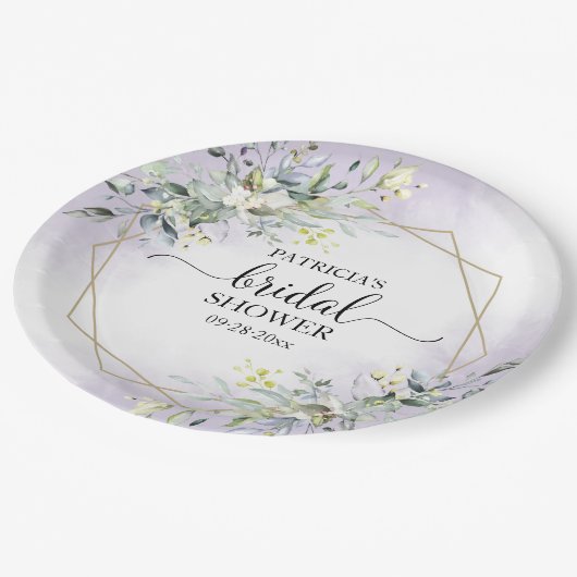 Greenery Geometric Paars Lavender Vrijgezellenfees Papieren Bordje (Gekanteld)