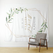 Greenery Geometric Rustic Vrijgezellenfeest Foto Wandkleed (In Situ (horizontaal))