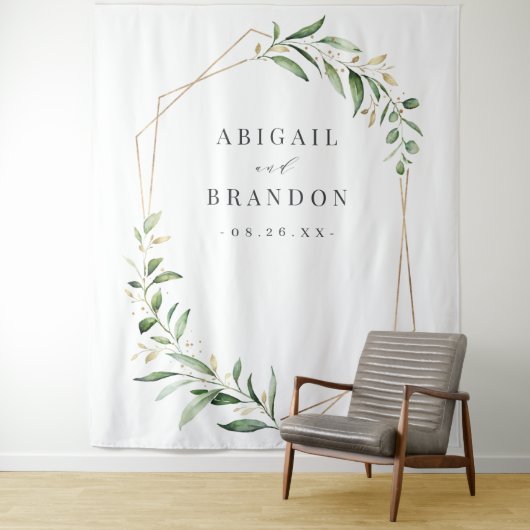 Greenery Geometric Rustic Wedding Photo Backdrop Wandkleed (In situ)