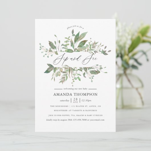 Greenery Geometric Sip en Zie Kaart (Staand voorkant)