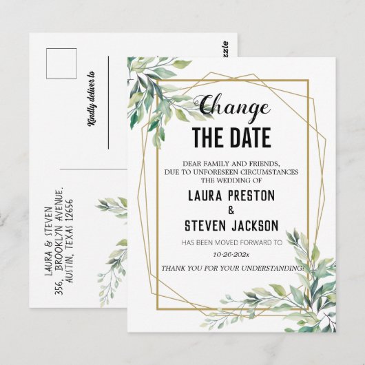 Greenery geometric verander de datum briefkaart (Voorkant / Achterkant)