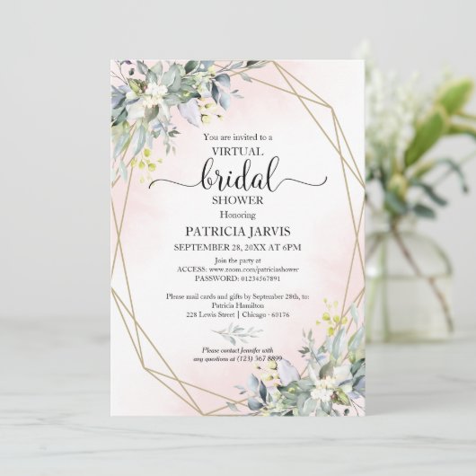 Greenery Geometric Virtual Vrijgezellenfeest Invit Kaart (Staand voorkant)