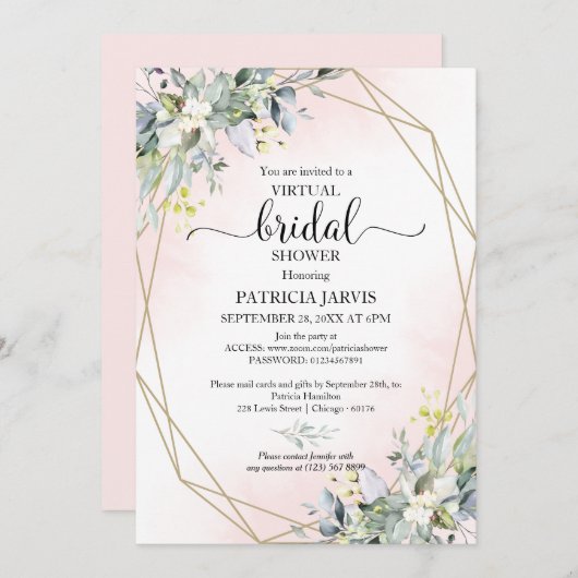 Greenery Geometric Virtual Vrijgezellenfeest Invit Kaart (Voorkant / Achterkant)