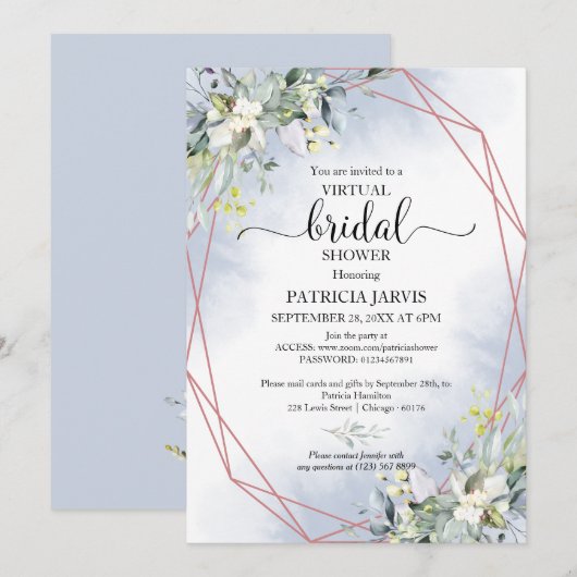 Greenery Geometric Virtual Vrijgezellenfeest Invit Kaart (Voorkant / Achterkant)