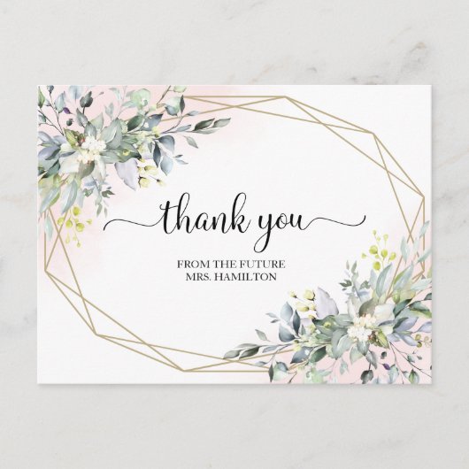 Greenery Geometric Vrijgezellenfeest Dank u Postca Briefkaart (Voorkant)