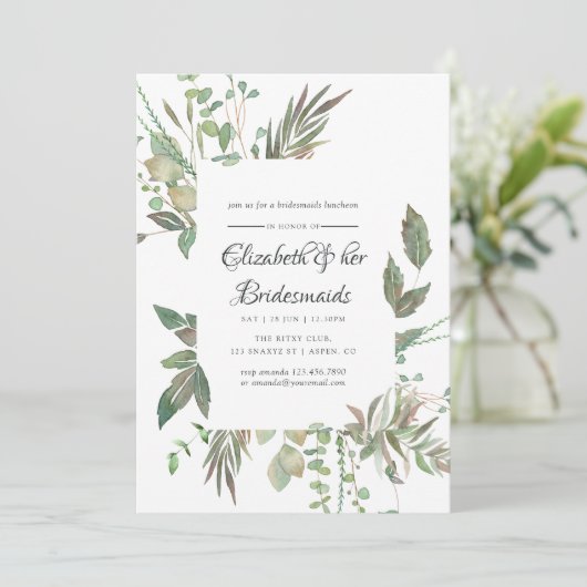 Greenery Geometric Wedding Bridesmaids Luncheon Kaart (Staand voorkant)