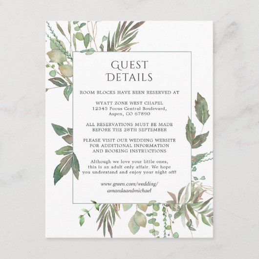 Greenery Geometric Wedding Guest Details Informatiekaartje (Voorkant)