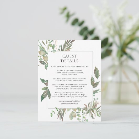Greenery Geometric Wedding Guest Details Informatiekaartje (Staand voorkant)