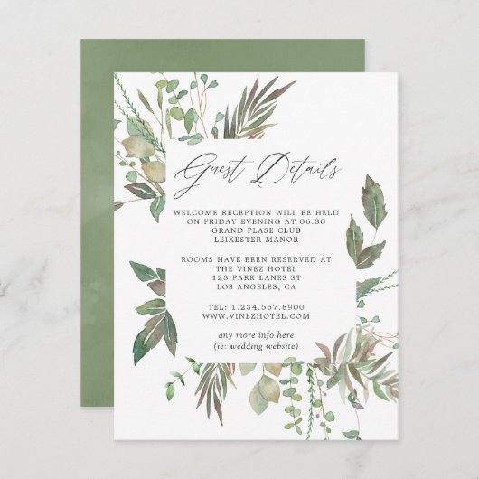 Greenery Geometric Wedding Guest Details Informatiekaartje (Voorkant / Achterkant)