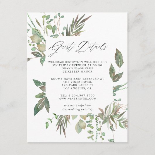 Greenery Geometric Wedding Guest Details Informatiekaartje (Voorkant)