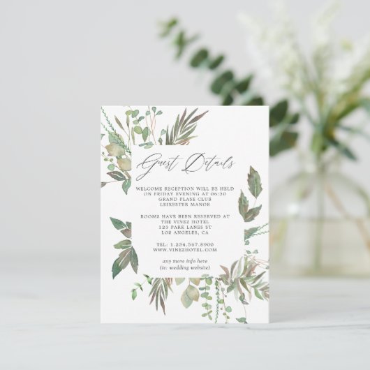 Greenery Geometric Wedding Guest Details Informatiekaartje (Staand voorkant)