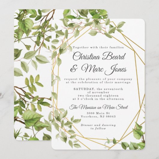 Greenery Geometric Wedding Invitations Kaart (Voorkant / Achterkant)