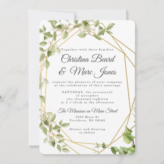 Greenery Geometric Wedding Invitations Kaart (Voorkant)