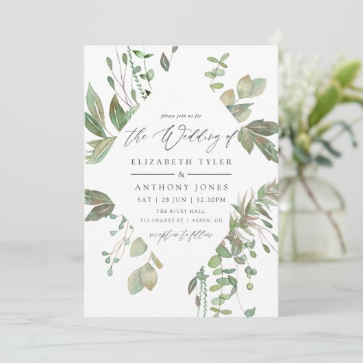 Greenery Geometric Wedding Kaart (Staand voorkant)