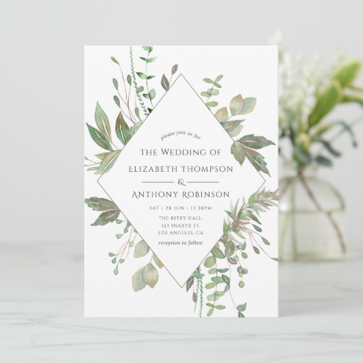 Greenery Geometric Wedding Kaart (Staand voorkant)
