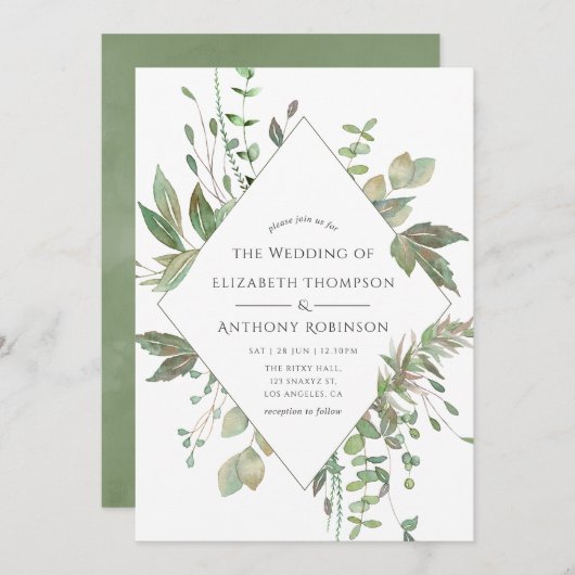 Greenery Geometric Wedding Kaart (Voorkant / Achterkant)