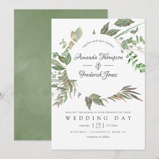 Greenery Geometric Wedding Kaart (Voorkant / Achterkant)