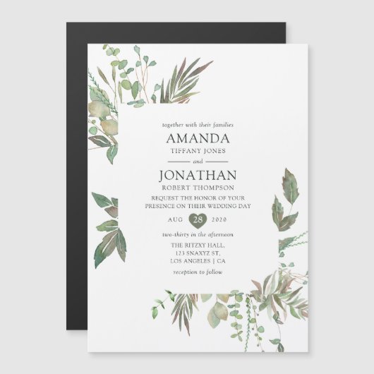 Greenery Geometric Wedding Magnetische Uitnodiging (Voorkant / Achterkant)