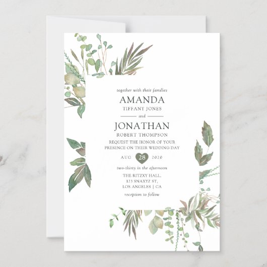 Greenery Geometric Wedding Magnetische Uitnodiging (Voorkant)