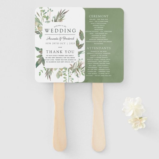 Greenery Geometric Wedding Programme Handwaaier (Voorkant en achterkant)