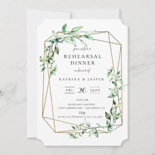 Greenery Geometric Wedding Rehearsal Dinner Kaart (Voorkant)