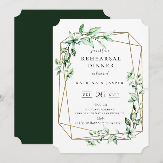 Greenery Geometric Wedding Rehearsal Dinner Kaart (Voorkant / Achterkant)