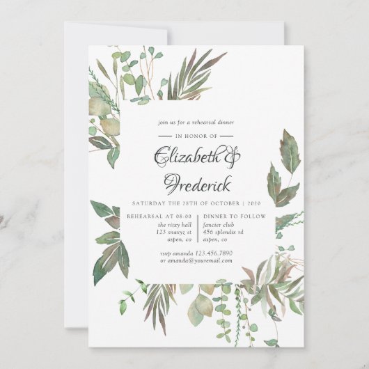 Greenery Geometric Wedding Rehearsal Dinner Kaart (Voorkant)