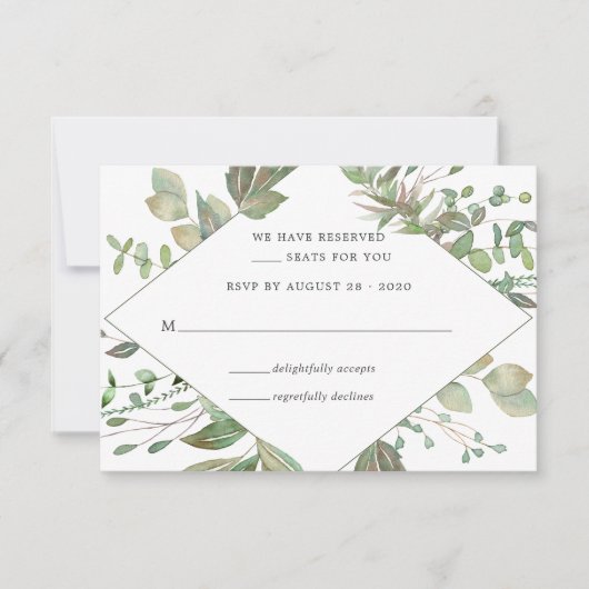 Greenery Geometric Wedding RSVP Kaartje (Voorkant)
