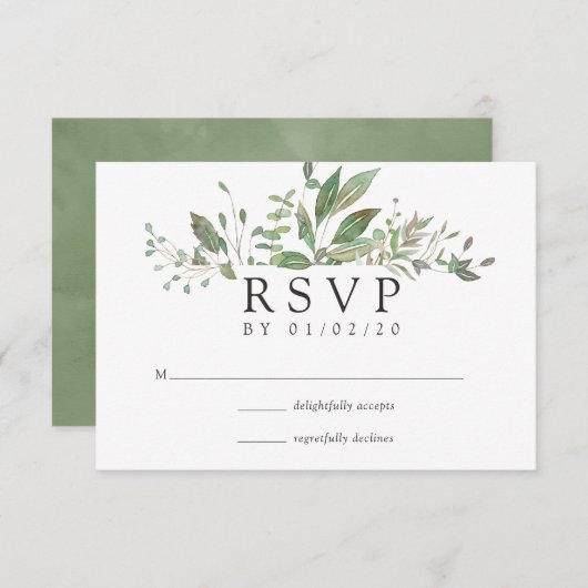 Greenery Geometric Wedding RSVP Kaartje (Voorkant / Achterkant)