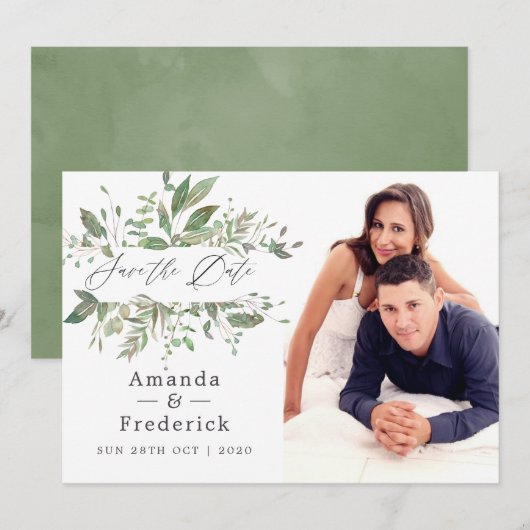 Greenery Geometric Wedding Save The Date (Voorkant / Achterkant)