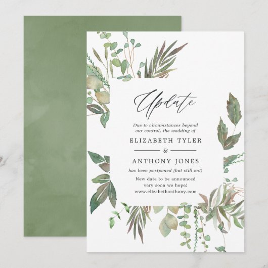 Greenery Geometric Wedding Update Kaart (Voorkant / Achterkant)