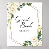 Greenery Geometric White Floral Guest Book Sign Poster (Voorkant)