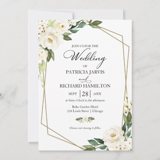 Greenery Geometric White Floral Wedding Kaart (Voorkant)