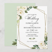 Greenery Geometric White Floral Wedding Kaart (Voorkant / Achterkant)
