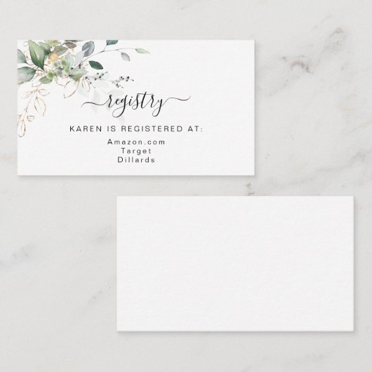 Greenery Gift Registry Enclosure Card Visitekaartje (Voorkant / Achterkant)