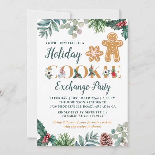 Greenery Gingerbrood Men Cookie Exchange Party Kaart (Voorkant)