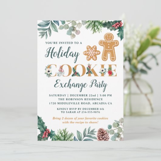 Greenery Gingerbrood Men Cookie Exchange Party Kaart (Staand voorkant)