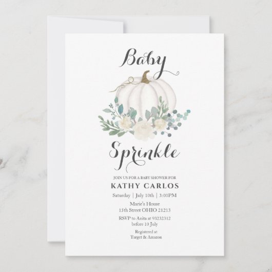 Greenery Gingham White Pumpkin Baby Sprinkle Kaart (Voorkant)