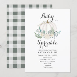 Greenery Gingham White Pumpkin Baby Sprinkle Kaart