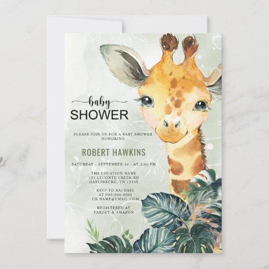 Greenery Giraffe Baby shower Kaart (Voorkant)