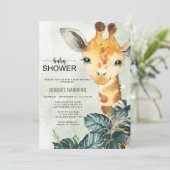 Greenery Giraffe Baby shower Kaart (Staand voorkant)