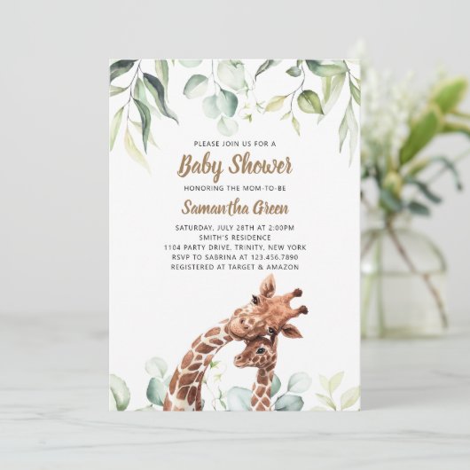 Greenery Giraffe Baby shower Kaart (Staand voorkant)
